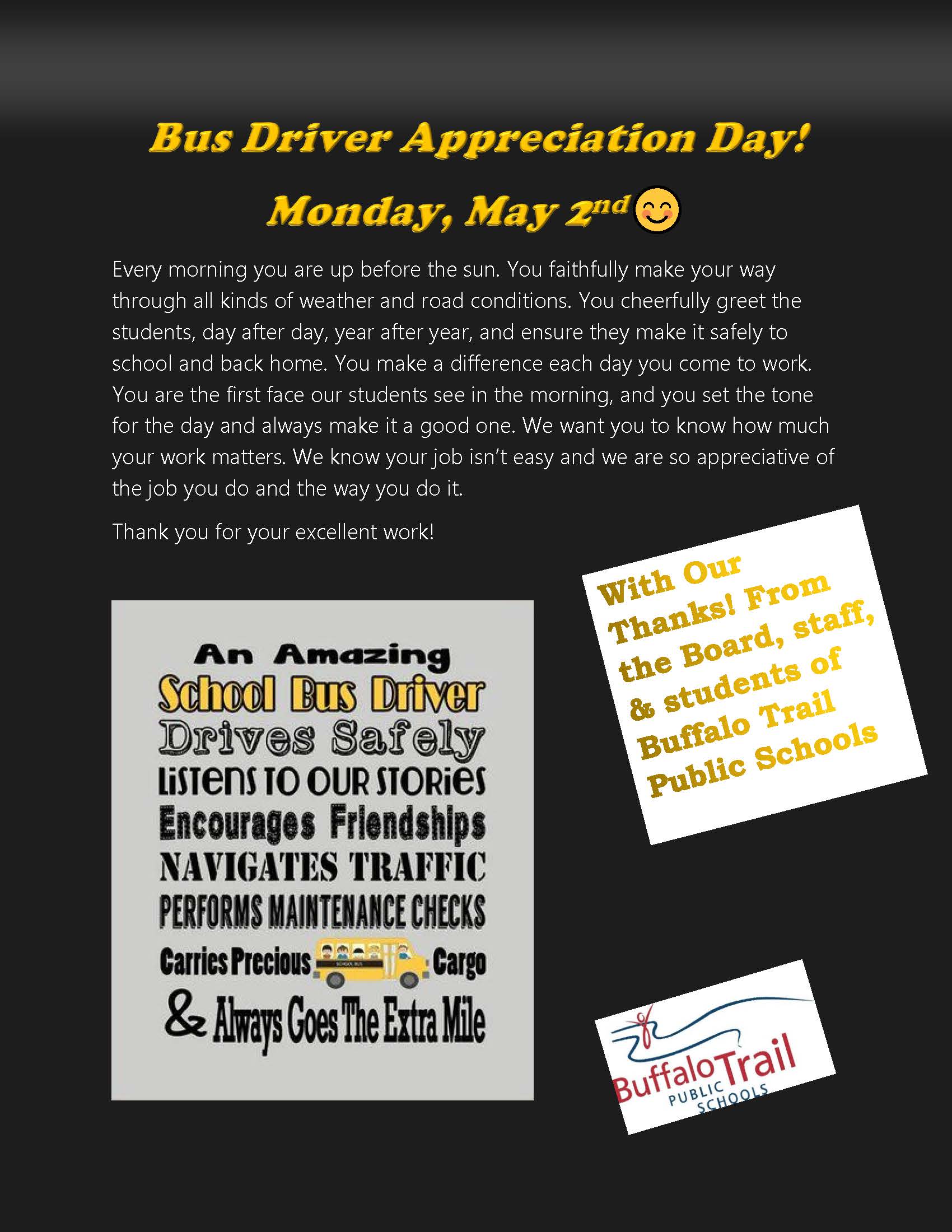 Bus Driver Appreciation Day 2022 Buffalo Trail Public Schools